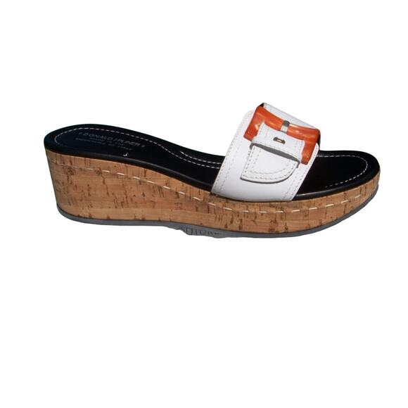 Donald Pliner White Cork Wedge Leather Sandal Platform Shoe Bone Buckle $335 NIB - Picture 3 of 4